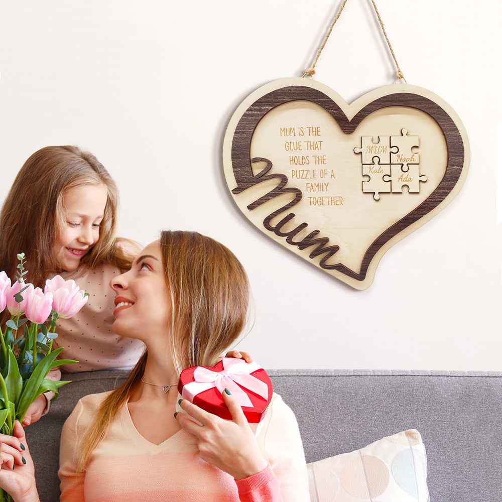 Personalised Wooden Heart Puzzle Sign Mother's Day Gift for Mum