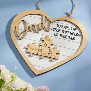 Custom Engraved Ornament Heart Shape Puzzle Pieces Gifts for Dad