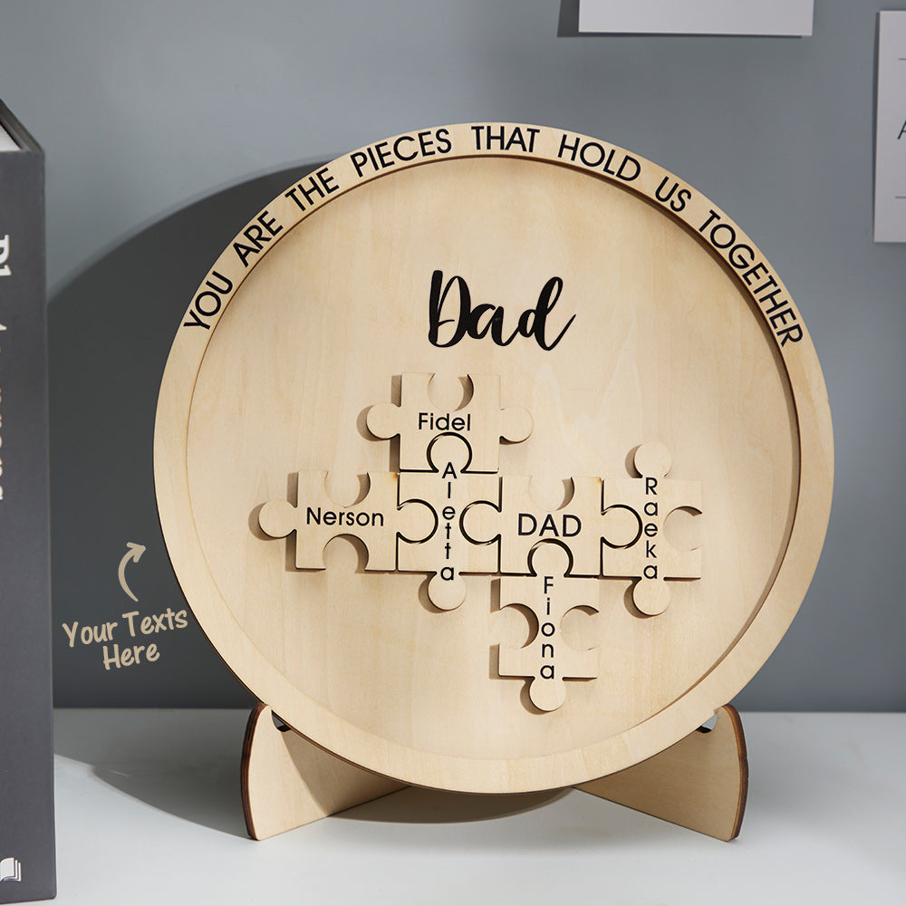 Personalised Round Wooden Puzzle Sign - Custom Engraved Gift for Mum & Dad