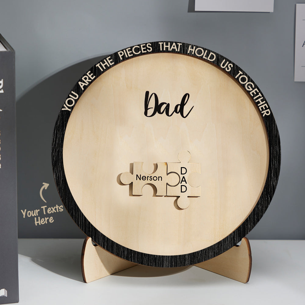 Personalised Round Wooden Puzzle Sign - Custom Engraved Gift for Mum & Dad