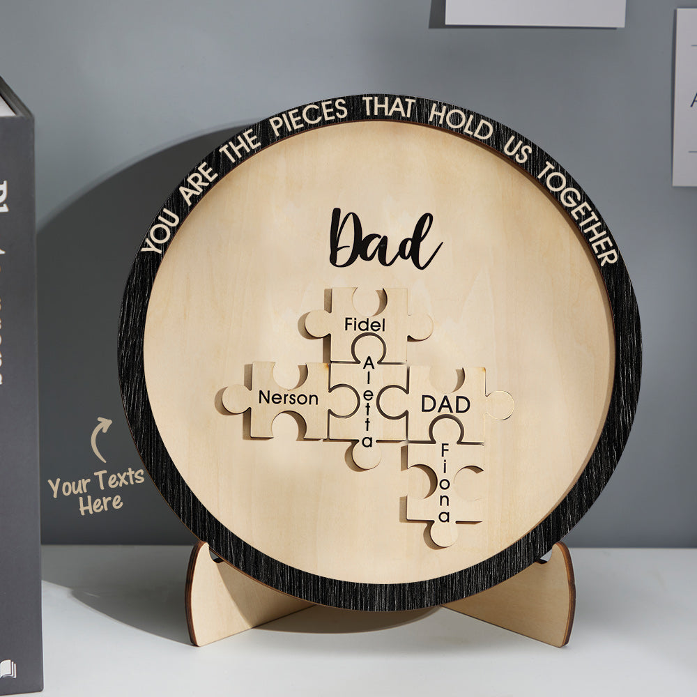 Personalised Round Wooden Puzzle Sign - Custom Engraved Gift for Mum & Dad