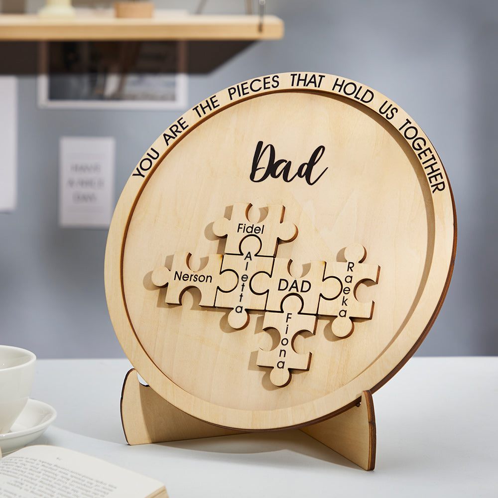 Personalised Round Wooden Puzzle Sign - Custom Engraved Gift for Mum & Dad