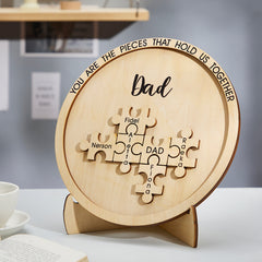 Personalised Round Wooden Puzzle Sign - Custom Engraved Gift for Mum & Dad