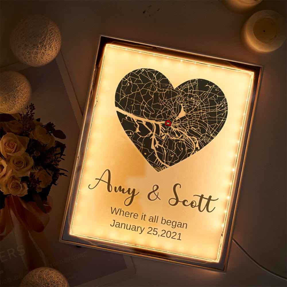 Custom Map Night Light Mirror Light Long Distance Relationship Gifts