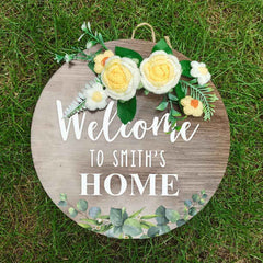 Welcome Door Sign Crocheted Flower Custom Text Front Door Decorations Unique Gifts