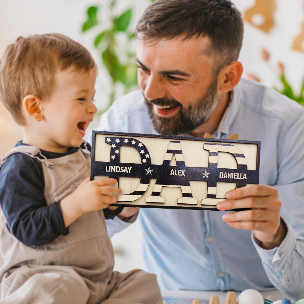 Personalised Wooden Dad Sign - Custom Family Name Plaque - Father's Day & Birthday Gift