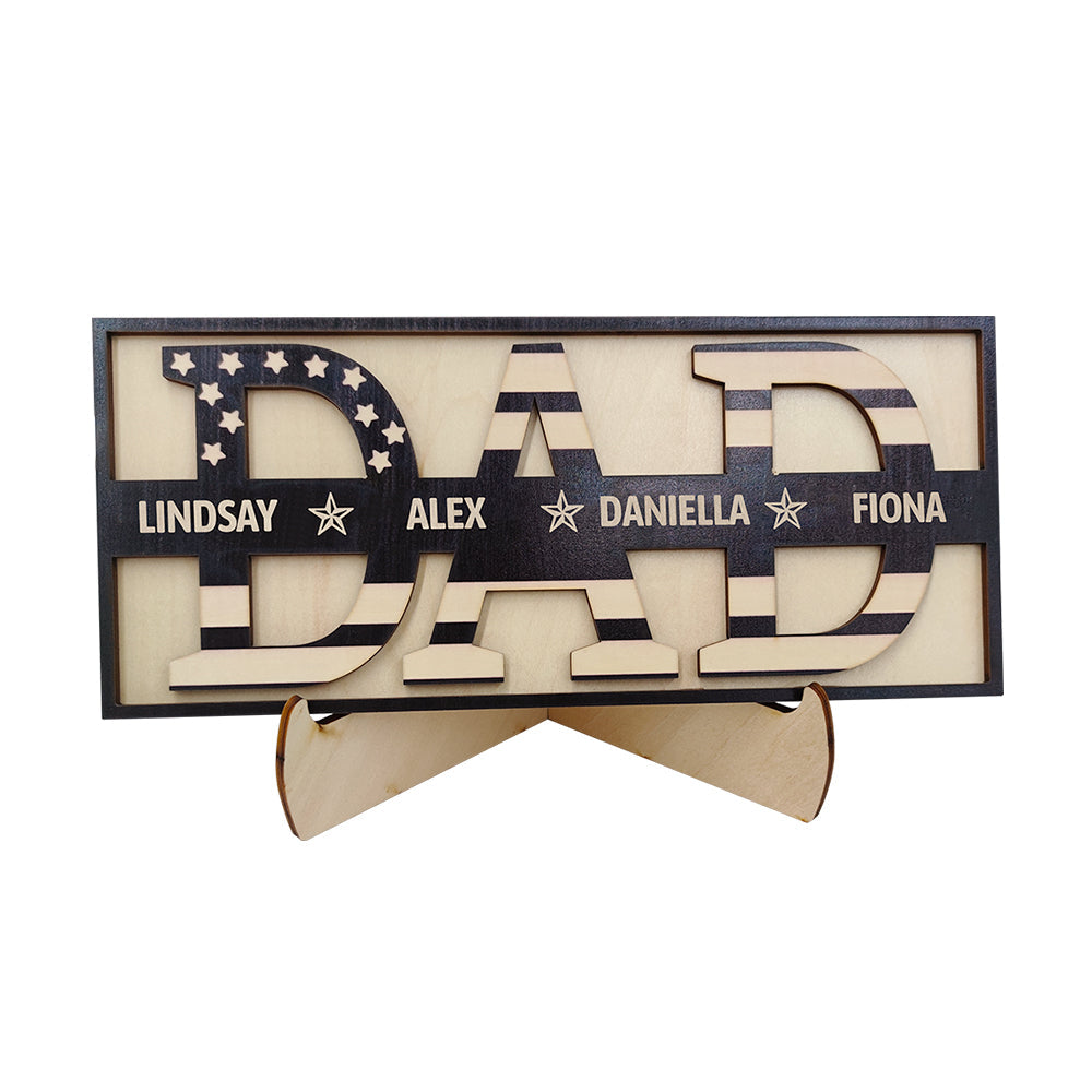Personalised Wooden Dad Sign - Custom Family Name Plaque - Father's Day & Birthday Gift