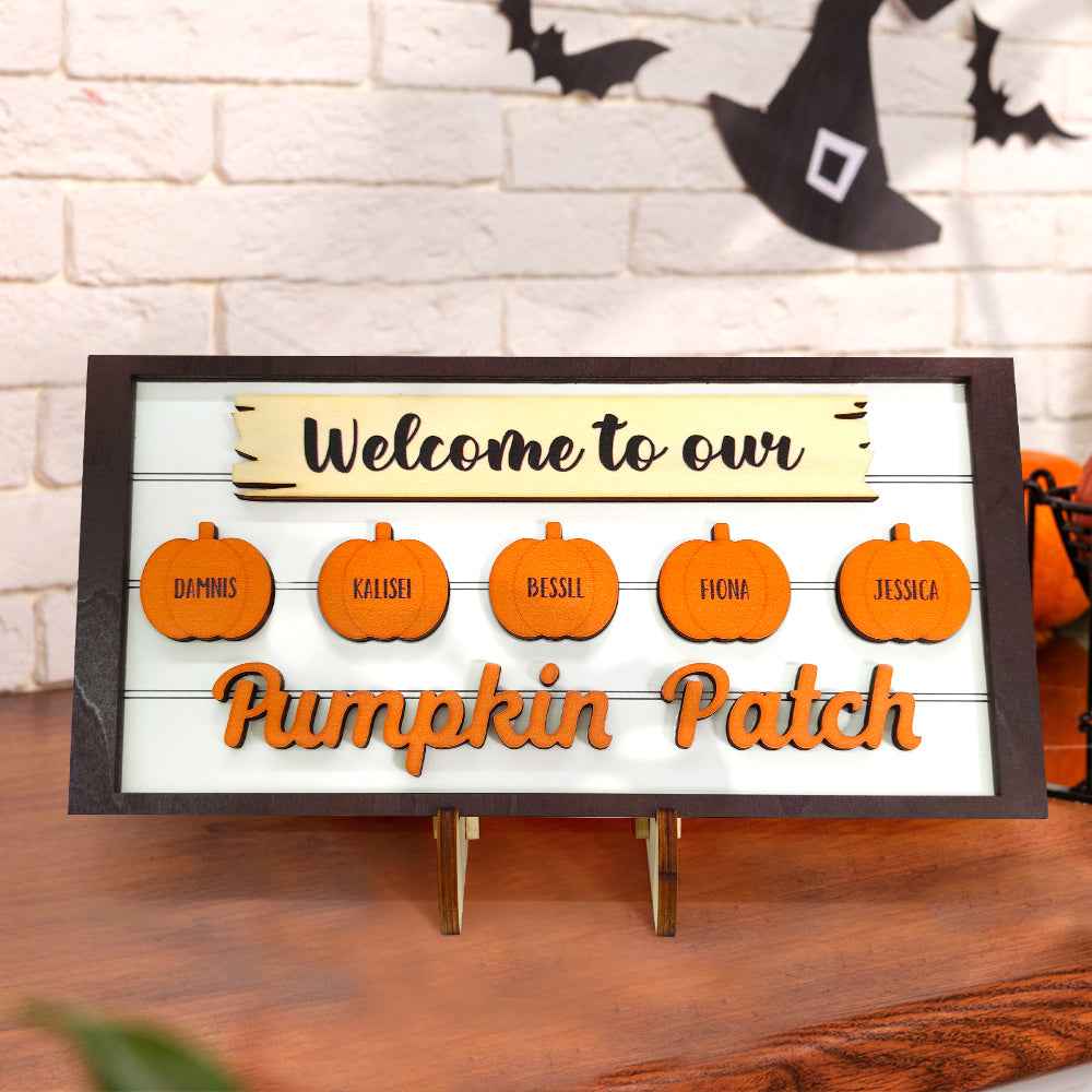 Custom Name Pumpkin Wooden Display Welcome to Our Pumpkin Patch Personalized Halloween Gift