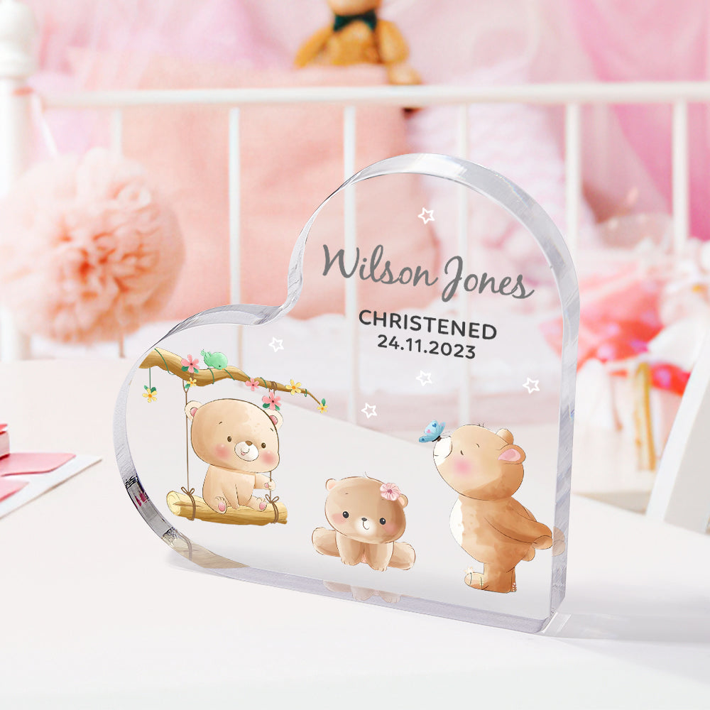 Product group shot of personalised engraved heart ornaments — variations suitable for sons or daughters, gender‑neutral