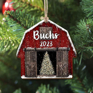 Personalized Red Barn Christmas Ornament Gift for Family