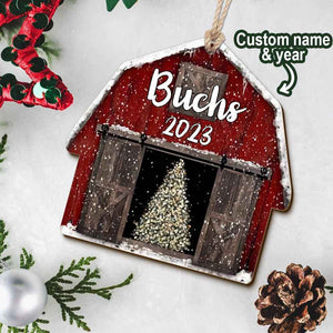 Personalized Red Barn Christmas Ornament Gift for Family