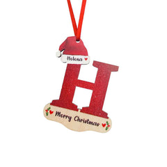 Personalized Christmas Letter Ornament with Red Hat Custom Name Christmas Tree Decoration