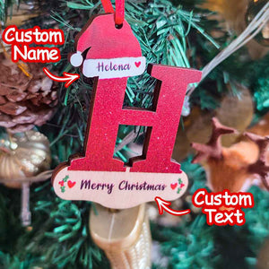 Personalized Christmas Letter Ornament with Red Hat Custom Name Christmas Tree Decoration