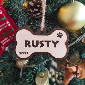 Personalized Dog Name Year Dog Bone Ornament Christmas Gift