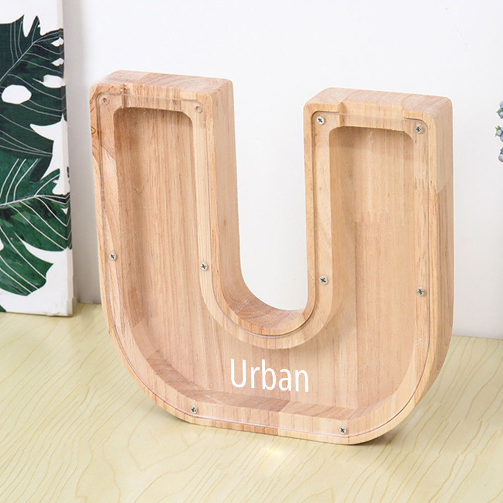 Personalised 26 Letter Wooden Piggy Bank - Custom Name Money Box Gift