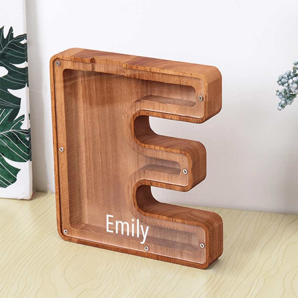 Personalised Wooden Name Letter Piggy Bank with Engraving - Kids Money Box Christmas Gift