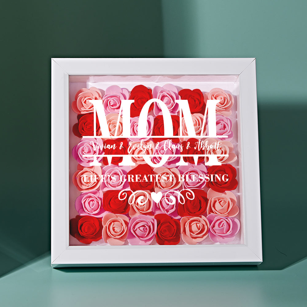 Personalised Flower Name Shadow Box Frame - Custom Mother's Day Gift