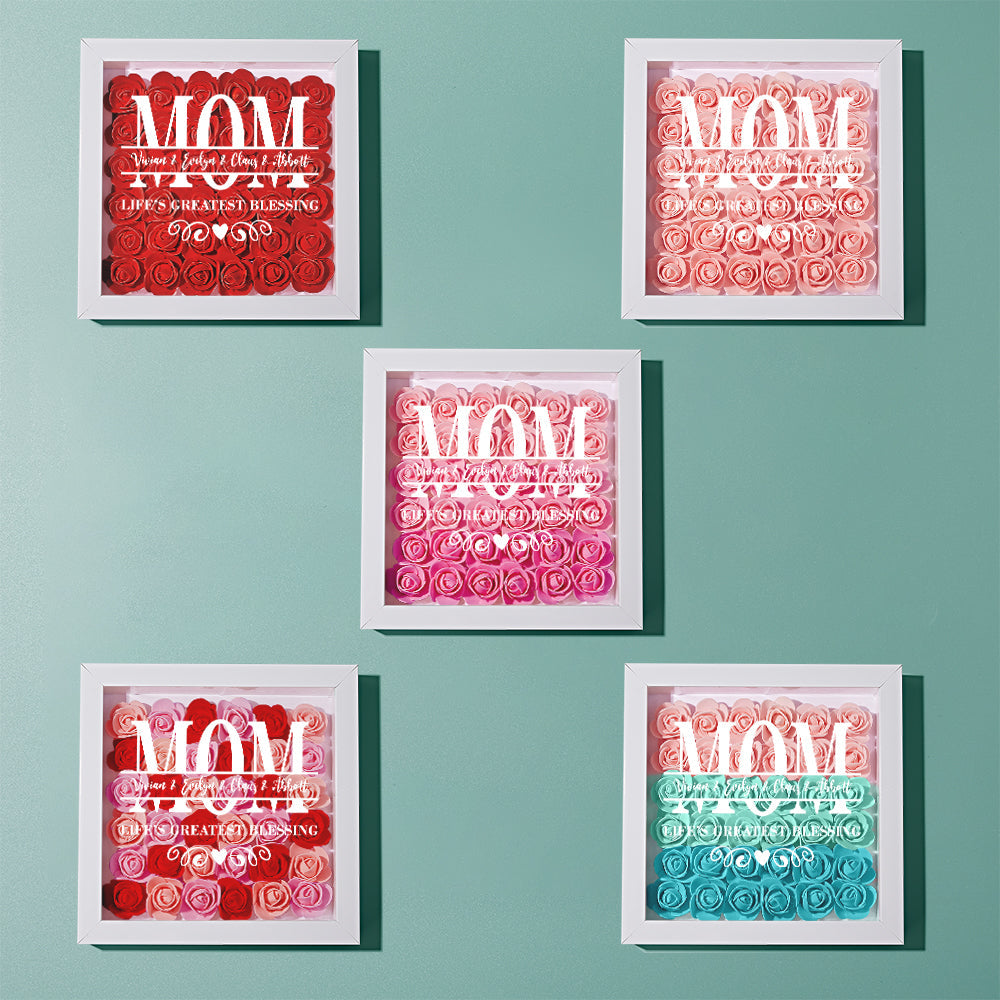 Personalised Flower Name Shadow Box Frame - Custom Mother's Day Gift