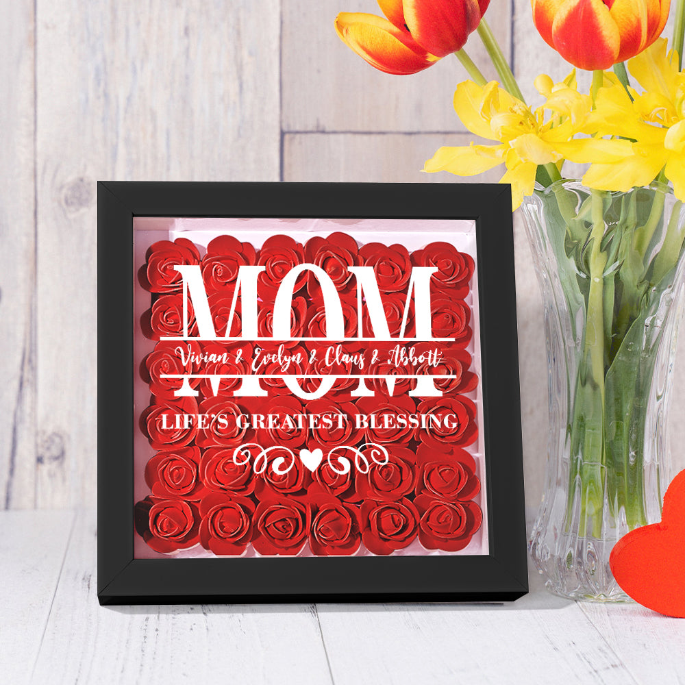Personalised Flower Name Shadow Box Frame - Custom Mother's Day Gift
