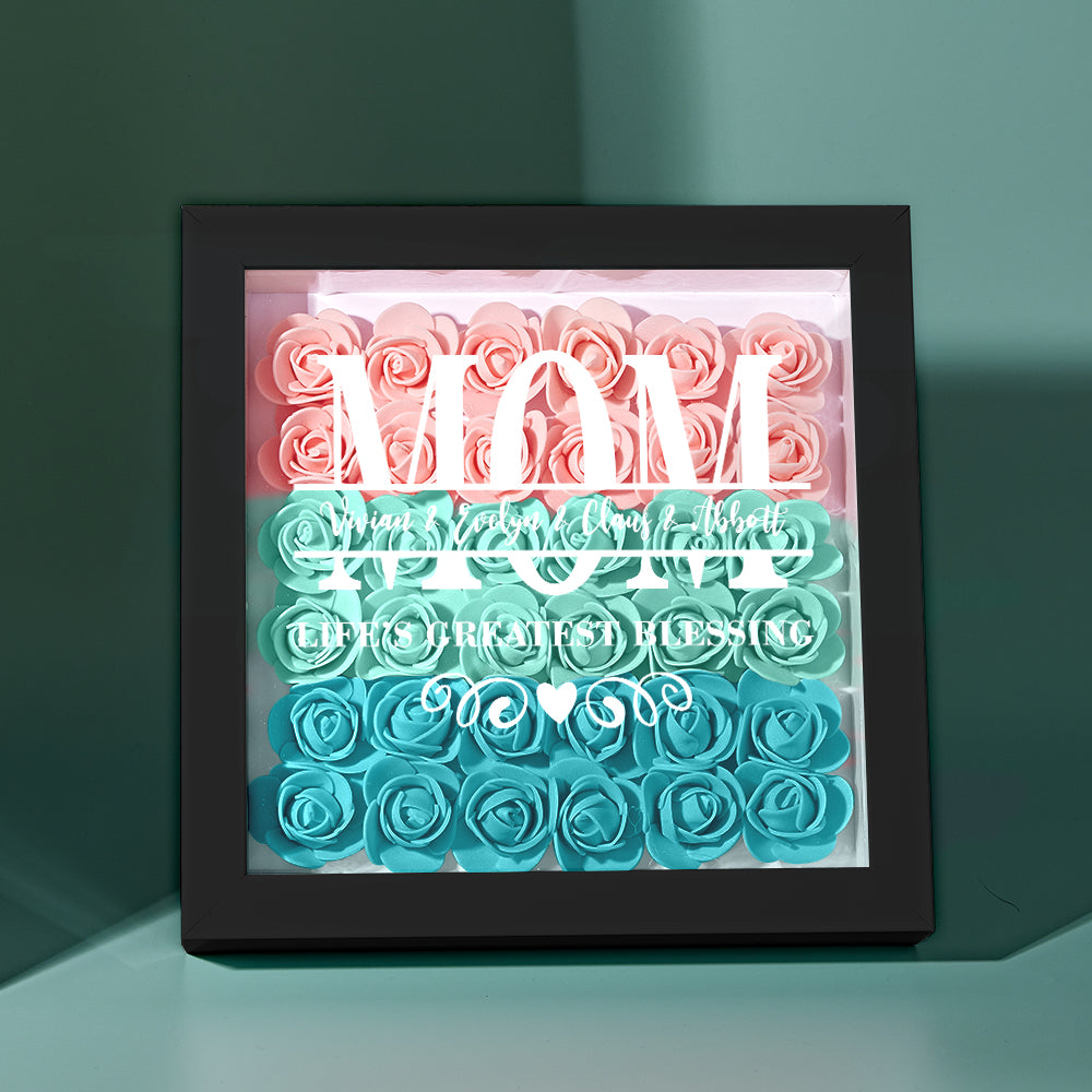 Personalised Flower Name Shadow Box Frame - Custom Mother's Day Gift