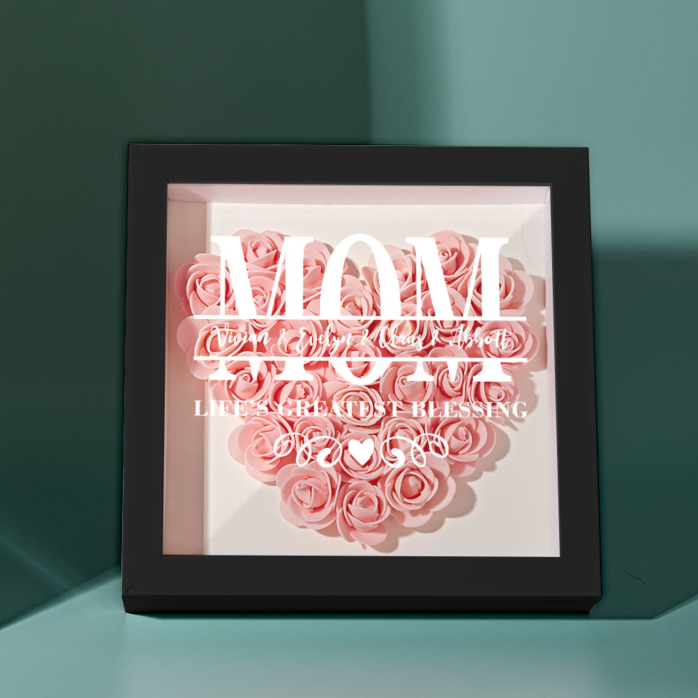 Personalised Flower Name Shadow Box Frame - Custom Mother's Day Gift