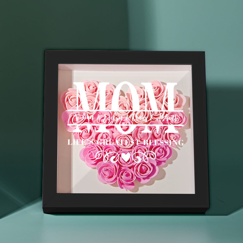 Personalised Flower Name Shadow Box Frame - Custom Mother's Day Gift