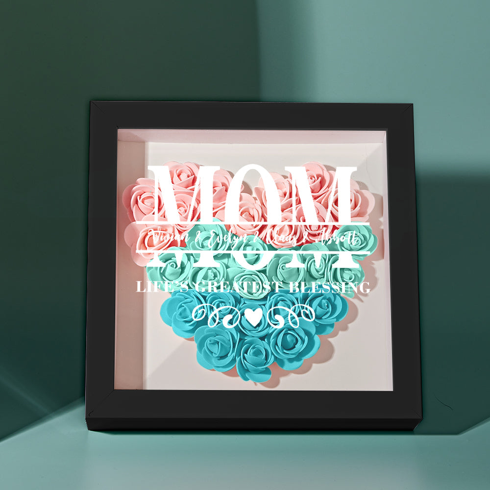 Personalised Flower Name Shadow Box Frame - Custom Mother's Day Gift