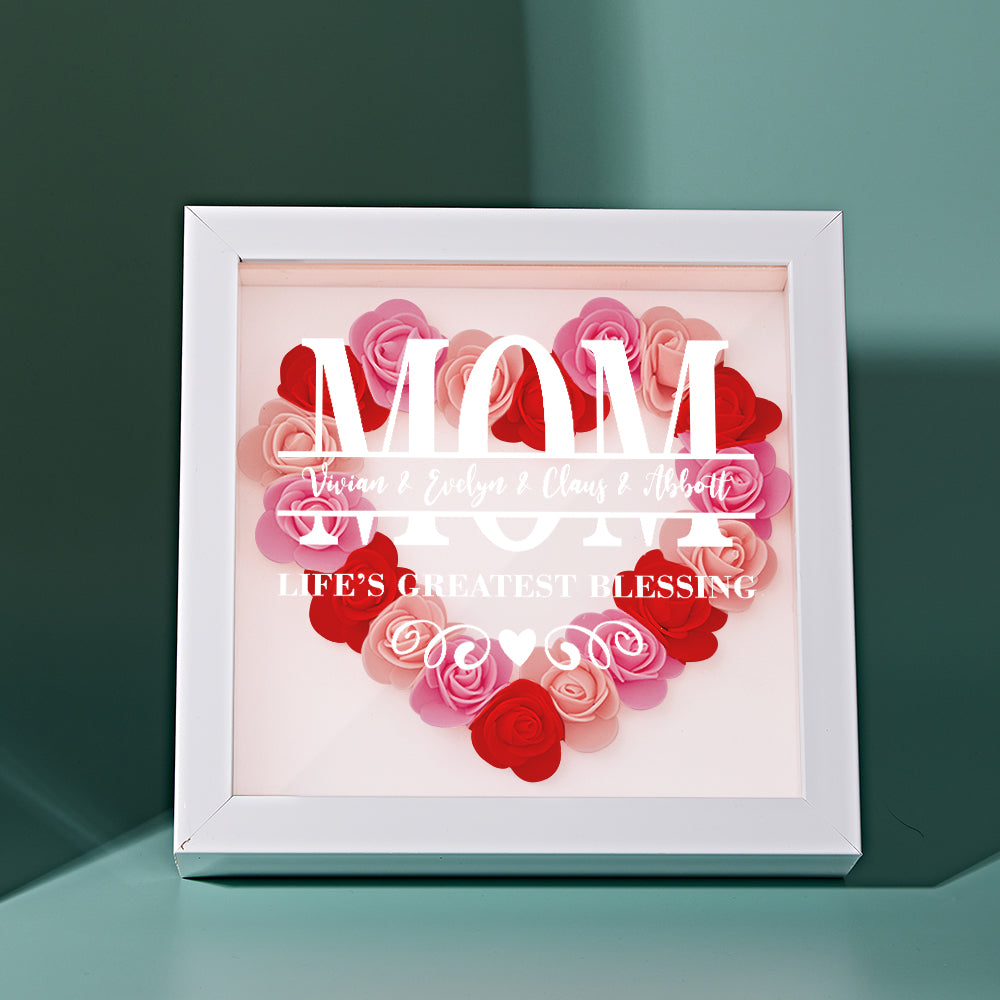 Personalised Flower Name Shadow Box Frame - Custom Mother's Day Gift