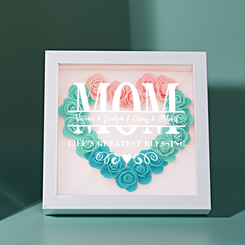 Personalised Flower Name Shadow Box Frame - Custom Mother's Day Gift