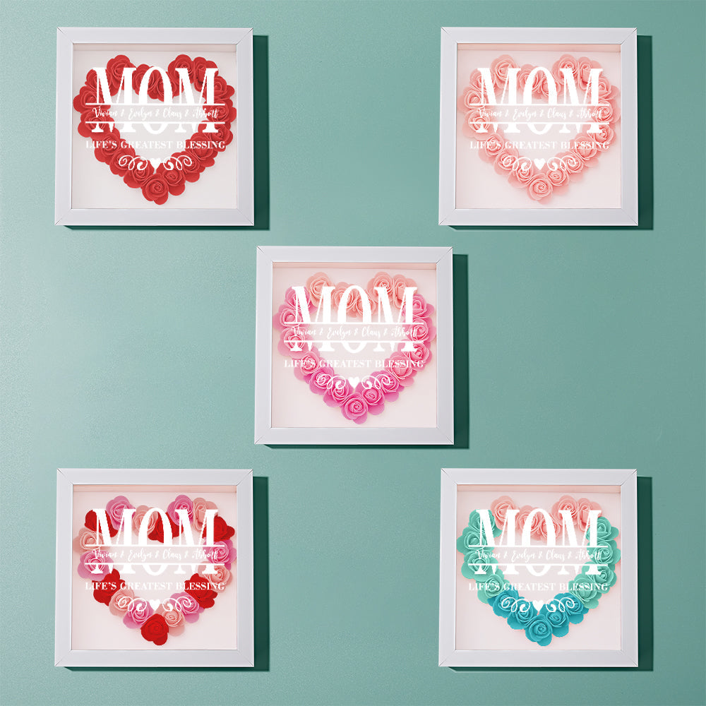 Personalised Flower Name Shadow Box Frame - Custom Mother's Day Gift