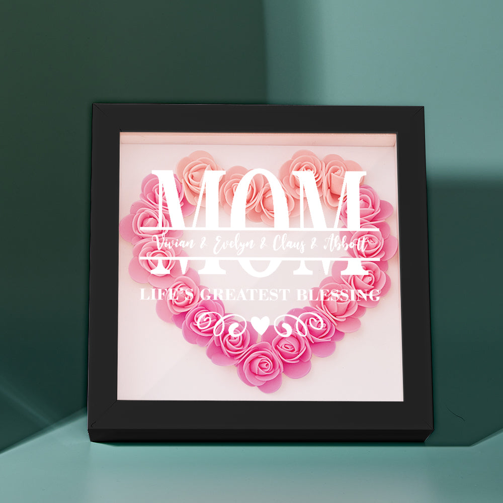 Personalised Flower Name Shadow Box Frame - Custom Mother's Day Gift