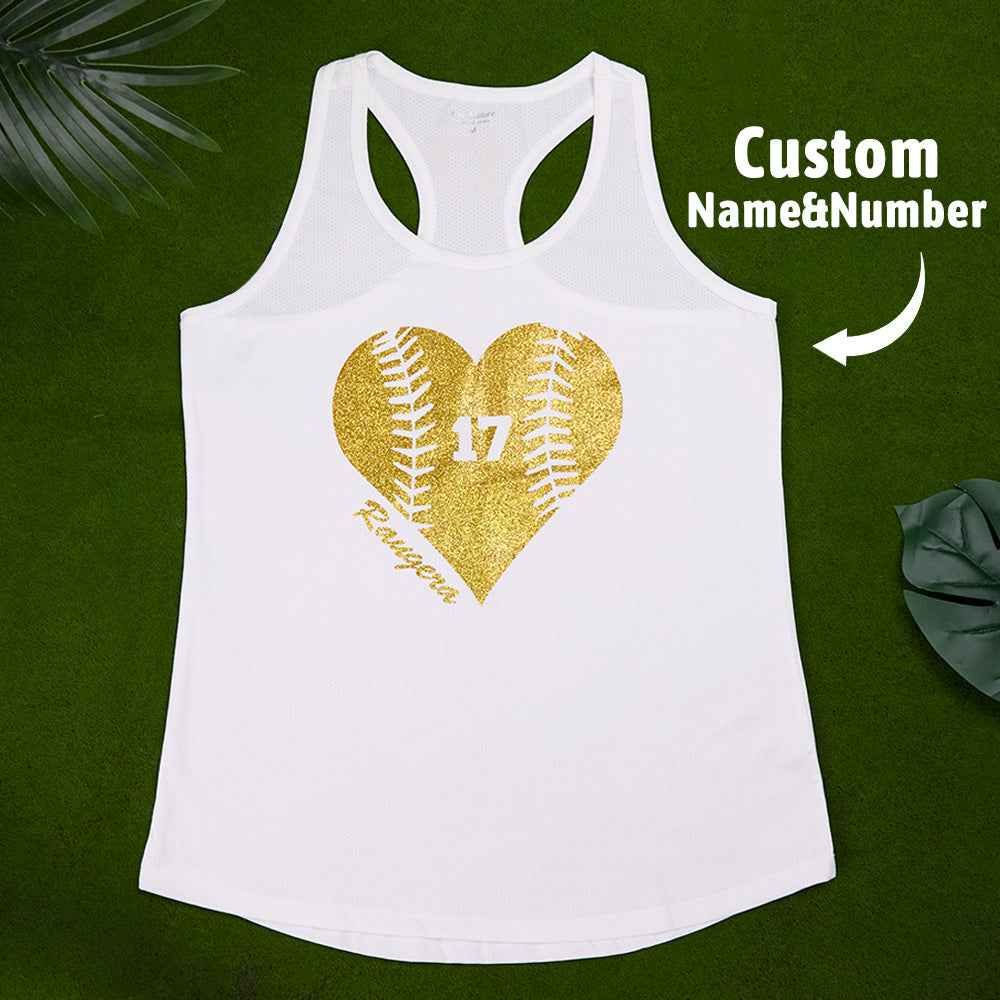 Personalized Tank Top Glitter Baseball Softball Heart Women's Vest Gift for Sport Lovers