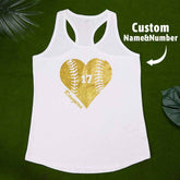 Personalized Tank Top Glitter Baseball Softball Heart Women's Vest Gift for Sport Lovers