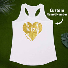 Personalized Tank Top Glitter Baseball Softball Heart Women's Vest Gift for Sport Lovers