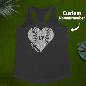 Personalized Tank Top Glitter Baseball Softball Heart Women's Vest Gift for Sport Lovers