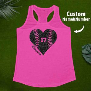 Personalized Tank Top Glitter Baseball Softball Heart Women's Vest Gift for Sport Lovers