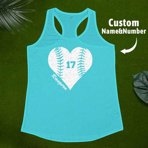 Personalized Tank Top Glitter Baseball Softball Heart Women's Vest Gift for Sport Lovers