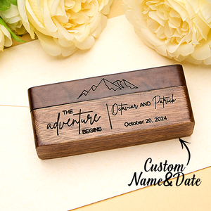 Personalized Rustic Engraved Wood 2 Rings Bearer Box with Date & Name Wedding Proposal Gift for Couple