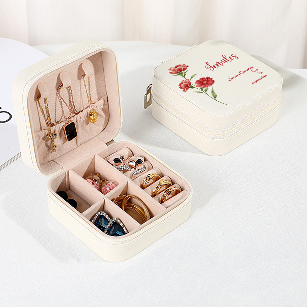 Personalised Birth Flower Leather Jewellery Box | Bridesmaid Gift