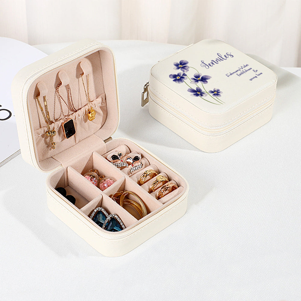 Personalised Birth Flower Leather Jewellery Box | Bridesmaid Gift