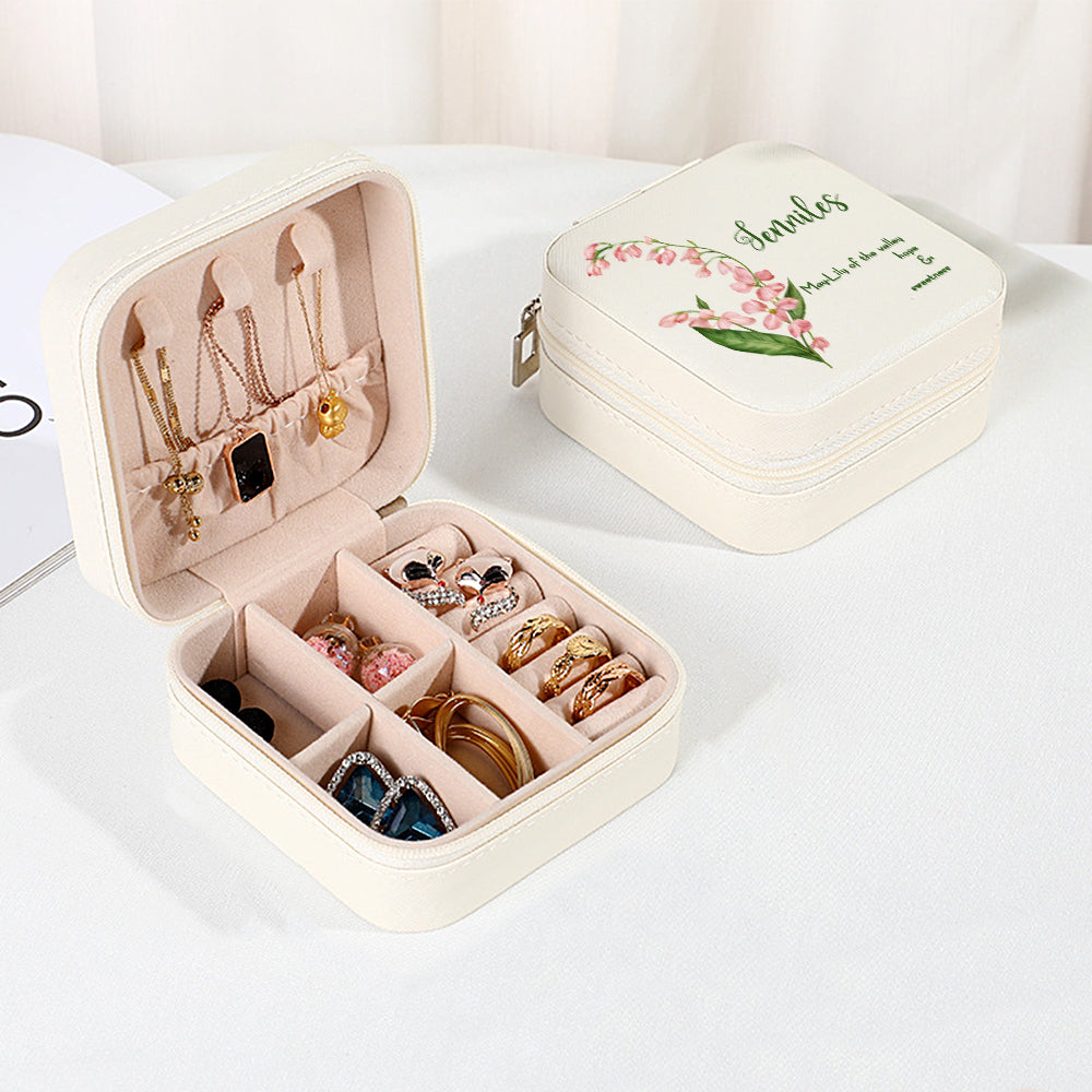 Personalised Birth Flower Leather Jewellery Box | Bridesmaid Gift