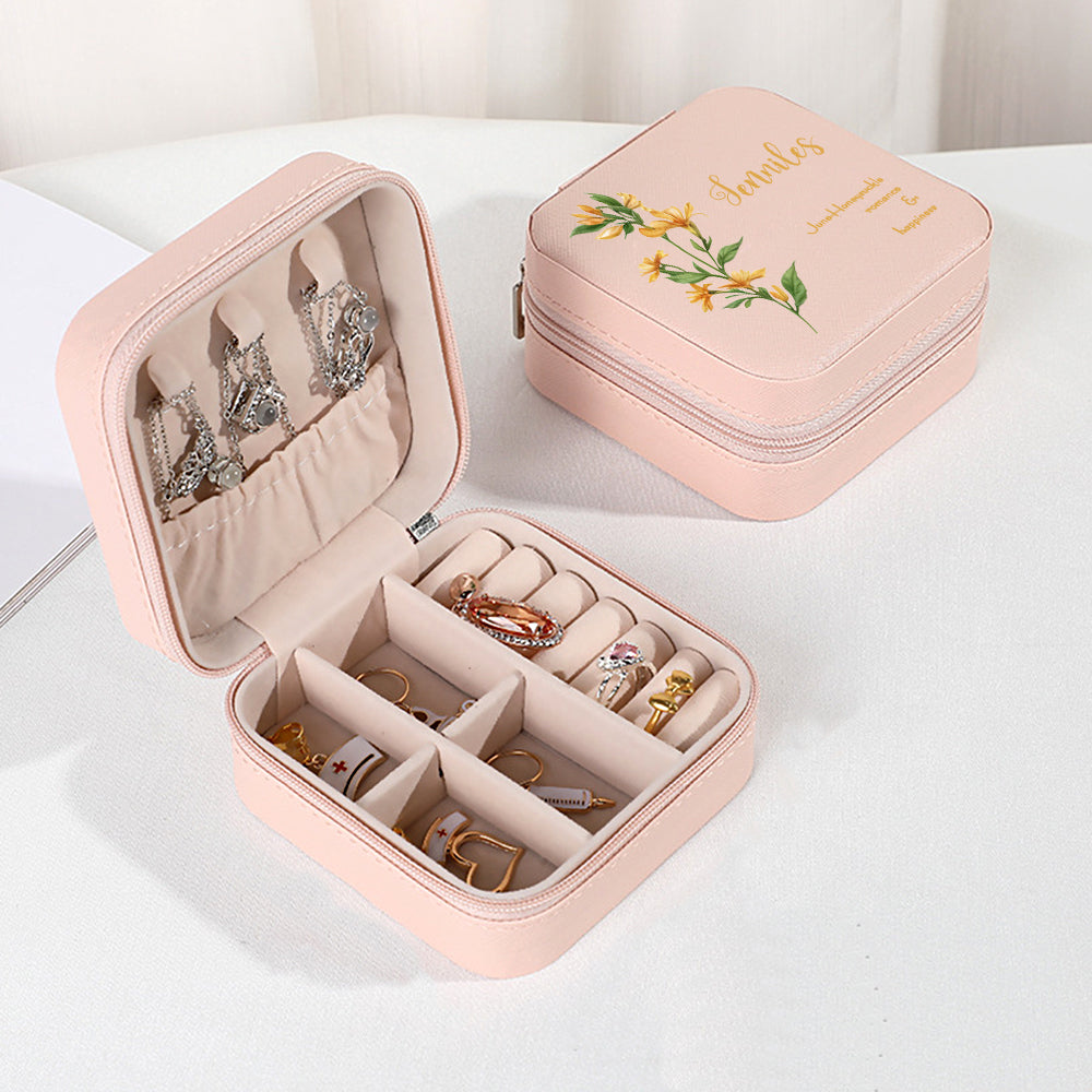 Personalised Birth Flower Leather Jewellery Box | Bridesmaid Gift