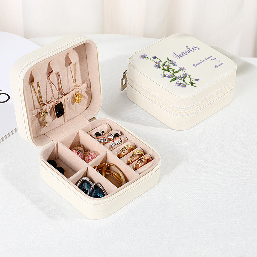 Personalised Birth Flower Leather Jewellery Box | Bridesmaid Gift