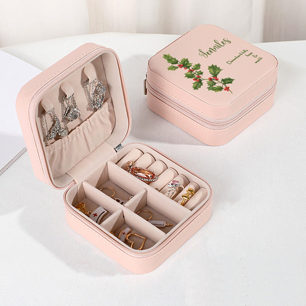 Personalised Birth Flower Leather Jewellery Box | Bridesmaid Gift