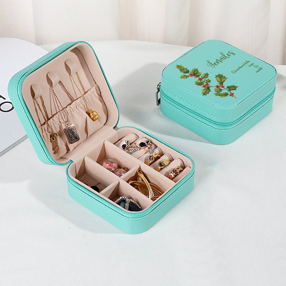 Personalised Birth Flower Leather Jewellery Box | Bridesmaid Gift