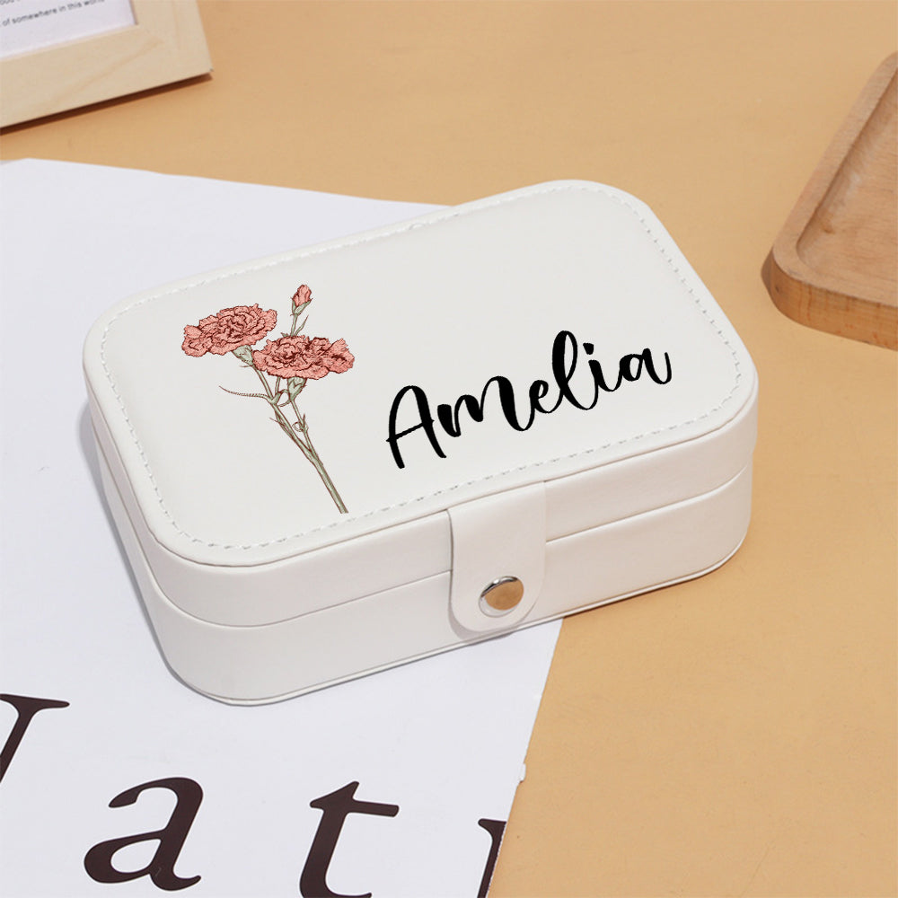 Interior view showing zip pocket and cushioned sections for bracelets and delicate pieces in a personalised jewellery case
