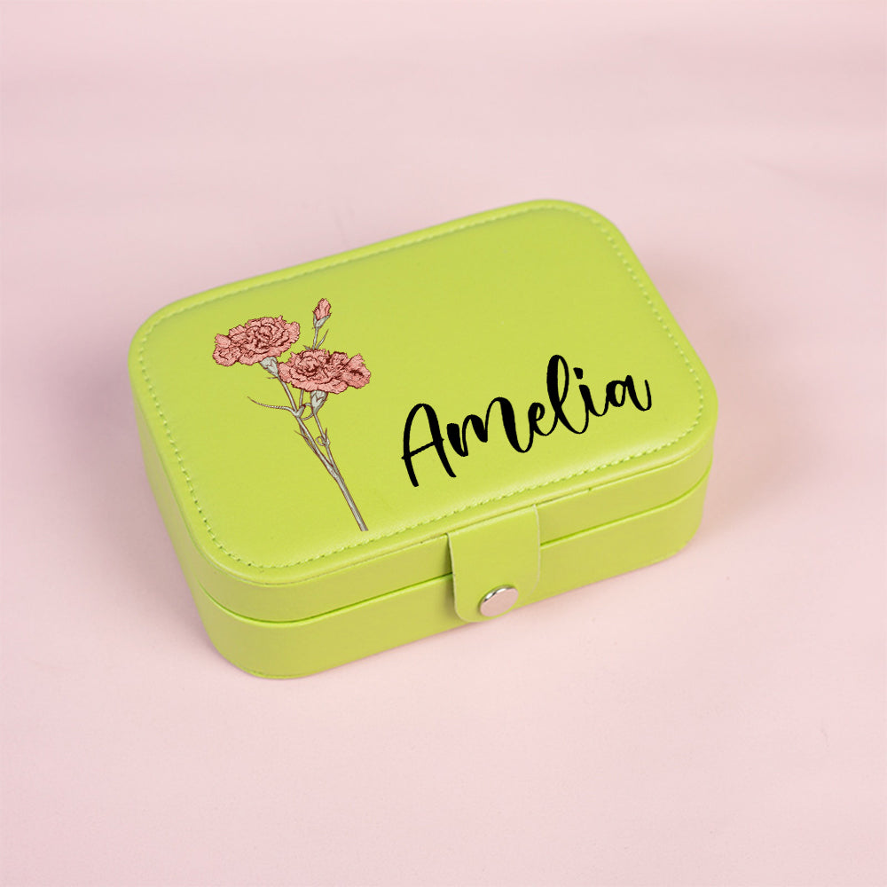 Close-up of waterproof PU leather texture on personalised travel jewellery box — durable, wipe-clean finish