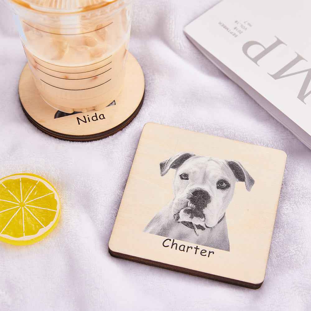 Custom Photo Wooden Coaster Personalized Picture Engraved Coaster Dining Table Decoration