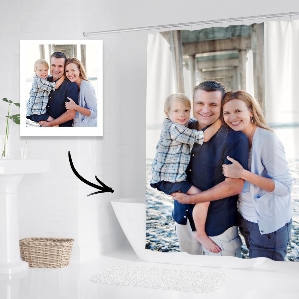Close-up of personalised shower curtain print — heat-transfer printing for bright, long-lasting colour on polyester