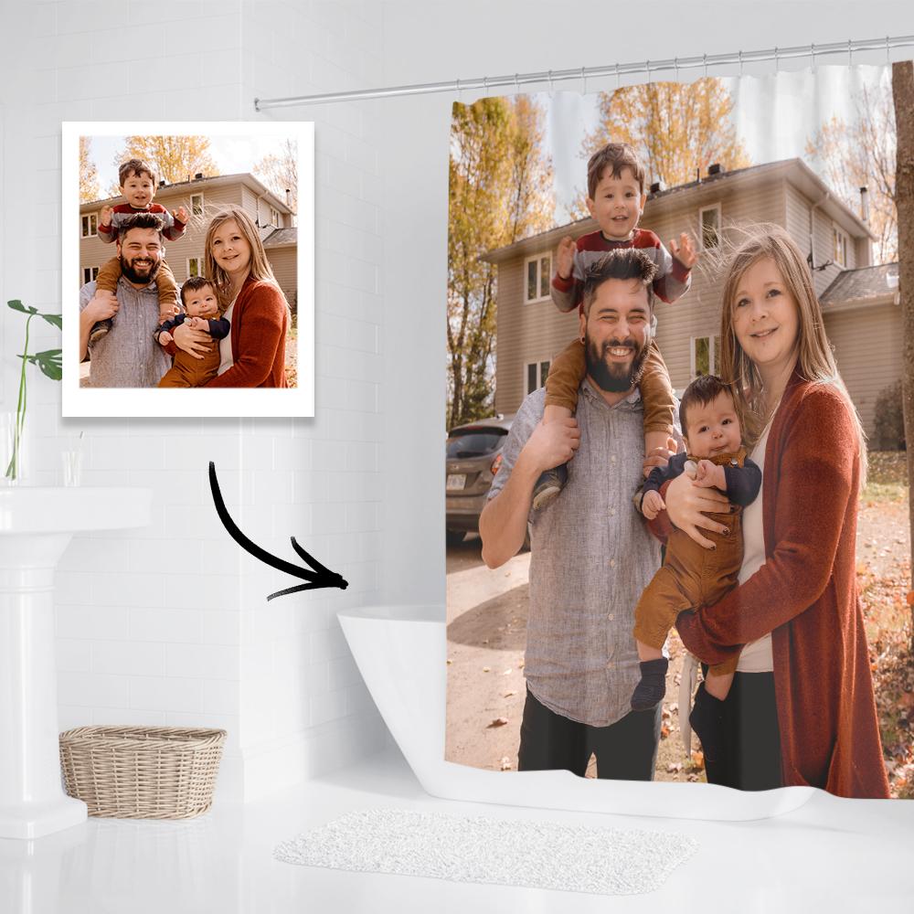 Packaged personalised shower curtain ready for shipping — free online design and dropshipping with no minimum order